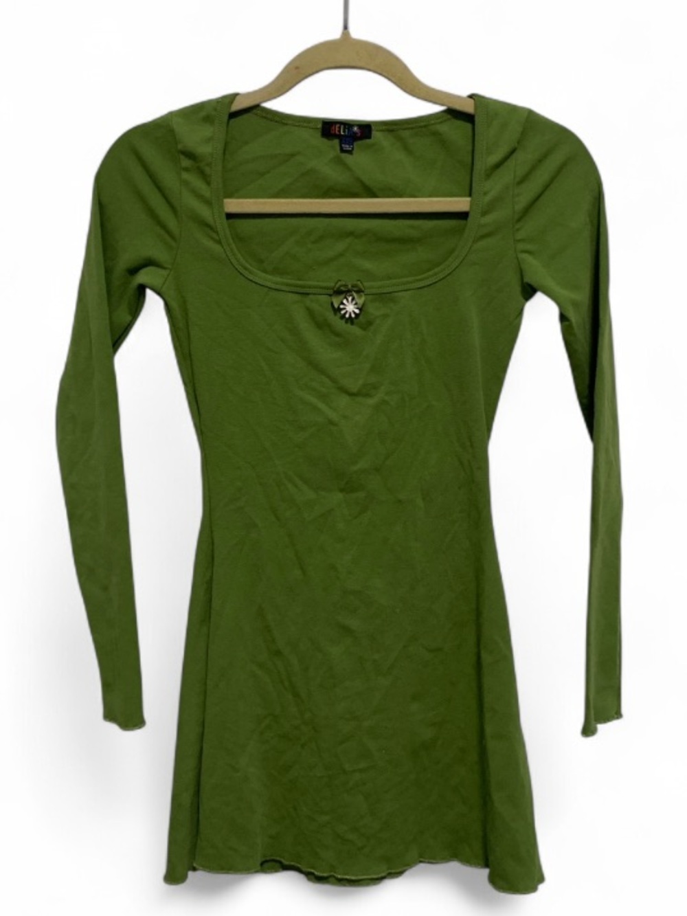 Delias Green Square Neck Long Sleeve Mini Dress